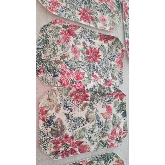 Set of 6 Christmas Poinsettia Quilted Fabric Placemats Holiday Table Decor - Picture 3 of 7